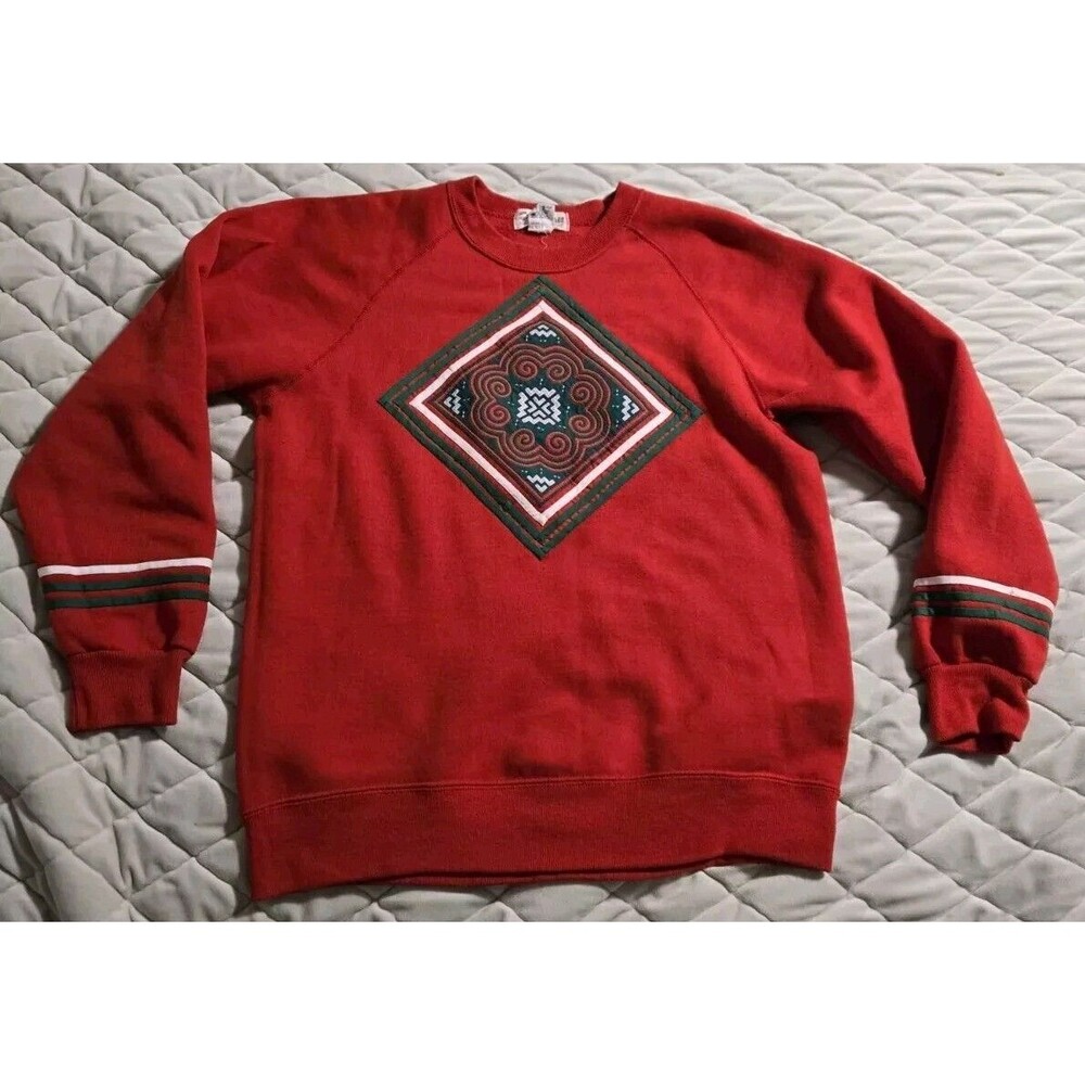 Vintage Cheetah Christmas Sweater L Crewneck Sweatshirt Red Ugly Sweater  90s